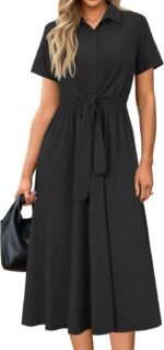 Newshows Womens Wear to Work Teacher Business Casual Outfits Long Dresses Tie Waist Shirt Dress Attire with Pockets - Image 2