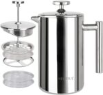 Secura French Press Coffee Maker, 304 Grade Stainless Steel Insulated Coffee Press with 2 Extra Screens, 17oz (0.5 Litre), Silver - Image 2