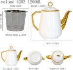 37OZ Contemporary Style Ceramic Gold Teapot with Stainless Steel Tea Strainer for Loose Brewing. A gift for tea lovers. (gold, large) - Image 3