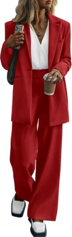 KIRUNDO Women Suits 2 Piece Set Business Casual Dressy Oversized Blazer Jacket and Wide Leg Dress Pantsuits Formal Outfits - Image 2