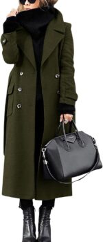 chouyatou Women's Winter Double Breasted Wool Coat Business Casual Long Winter Pea Coat with Belt - Image 2
