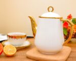 37OZ Contemporary Style Ceramic Gold Teapot with Stainless Steel Tea Strainer for Loose Brewing. A gift for tea lovers. (gold, large) - Image 4