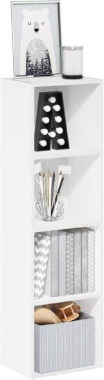 Furinno PASIR Book Shelf, 4-Tier Modern Bookshelf, Open Shelves Bookcase 9" x 12" x 42", for Living Room, Bedroom, Home Office, White - Image 2