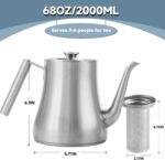 68OZ/2000ML Stainless Steel Teapot with Removable Infuser, Stovetop Safe Tea Maker Water Kettle for Loose Leaf & Tea Bags, Silver - Image 3