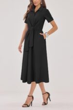 Newshows Womens Wear to Work Teacher Business Casual Outfits Long Dresses Tie Waist Shirt Dress Attire with Pockets - Image 5