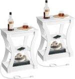 End Table Set of 2 with Charging Station, Side Table with USB Ports and Outlets, Nightstand, 3 Tier Bedside Table with Storage Shelf for Living Room, Bedroom, Small Space, White ETWT53E01S2 - Image 2