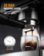 SHARDOR 20-Bar Espresso Machine for Home Barista, Built-In Steam Wand for Latte & Cappuccino, Stainless Steel Coffee Maker with Temp Display, 1350W, 60oz Water Reservoir - Image 3