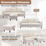 Convertible Sectional Couches for Living Room, L-Shaped Couch 3 Seats Sofas with Storage Chaise & 2 Cup Holders, Small Sofa for Apartment, Compact Spaces, Beige - Image 7