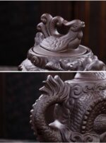 Authentic Yixing Teapot Dragon and Phoenix Tea Pot Big Capacity Purple Clay Tea Set Kettle Kung Fu Teapot (Black) - Image 6
