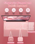 15.6" FHD Student Laptop Pink,16GB DDR4 RAM 512GB PCIe SSD,Portable Laptop Computer with Backlit Keyboard,180 ° Angle Opening,Fingerprint Reader,6000mAh Battery,Webcam,WiFi 5,BT 4.2,HDMI,USB 3.0 - Image 5