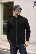 COOFANDY Mens Zip Up Cardigan Sweater Slim Fit Casual Full Zip Sweaters Knit Stand Collar Cardigans with 2 Front Pockets - Image 6
