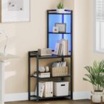 HOOBRO 5-Tier Corner Shelf Stand, Corner Shelf with LED Light, 56.3" Tall Corner Bookshelf, Display Rack Storage Organizer with Table, for Small Spaces, Living Room, Entryway, Black BB69DCJ01 - Image 5