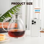68OZ/2000ML One Touch Glass Teapot with Stainless Steel Filter Lid, Stovetop & Microwave Safe Tea Maker Water Kettle, Strainer & Cover 2 in 1 Loose Leaf Tea Steeper Pot Coffee Carafe - Image 3