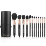 OMANIAC Makeup Brush Set Professional, 12 Pearlescent Wood Handle Makeup Brushes, Premium Cruelty-Free Synthetic Fiber Hair, Travel Make up Brushes Set with Case (Black). - Image 9