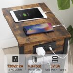 AMHANCIBLE C Shaped End Table with Charging Station, TV Tray Set of 2, Couch Tables with Storage Bag, Slide Under Sofa Side Table with USB Ports and Outlets for Living Room, Rustic Brown HET04CBR - Image 5