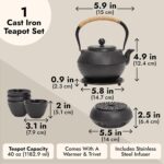 Juvale Tea Kettle Stovetop Japanese Cast Iron Tetsubin - 40 oz, Black - Cast Iron Tea Set & Teapot with Loose Leaf Infuser, Warmer & 4 Cups, Trivet - Image 6