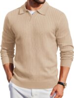 COOFANDY Mens Knit Polos Long Sleeve Casual Sweater Polos V Neck Collared Sweater Golf Polo Sweaters and Pullovers - Image 2