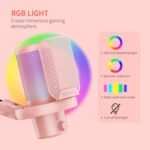 FEELWORLD VM1 Pink Gaming PC USB Microphone Condenser Mic with Noise Cancellation Mute RGB Light, Computer Accessories Gifts for Gamer YouTube Twitch Podcast Streaming Recording Online Chat PS4 PS5 - Image 5