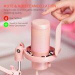 FEELWORLD VM1 Pink Gaming PC USB Microphone Condenser Mic with Noise Cancellation Mute RGB Light, Computer Accessories Gifts for Gamer YouTube Twitch Podcast Streaming Recording Online Chat PS4 PS5 - Image 3