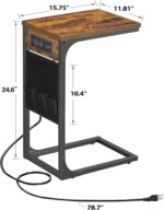 TUTOTAK C Shaped End Table with Charging Station, Side Table for Sofa, Couch Table with Storage Bag, TV Tray with 2 USB Ports and Outlets for Living Room, Bedroom, Brown TB01BB024 - Image 4