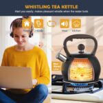 Tea Kettle Whistling Teapot for Stovetop : 2.64 Quart Food Grade Stainless Steel Tea Pot with Ergonomic Handle, Loud Whistle Camping Kettle for Tea, Coffee, Milk - Black - Image 3