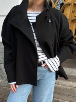 CHARTOU Women Crop Pea Coat Wool Blend Winter Loose Casual Short Jacket Outwear - Image 3