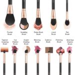 OMANIAC Makeup Brush Set Professional, 12 Pearlescent Wood Handle Makeup Brushes, Premium Cruelty-Free Synthetic Fiber Hair, Travel Make up Brushes Set with Case (Black). - Image 5