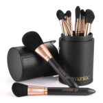 OMANIAC Makeup Brush Set Professional, 12 Pearlescent Wood Handle Makeup Brushes, Premium Cruelty-Free Synthetic Fiber Hair, Travel Make up Brushes Set with Case (Black). - Image 2