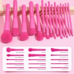 Makeup Brush Set, 15 Piece Quality Makeup Brushes, Premium Synthetic Make Up Brushes for Foundation Powder Blush Highlighter Concealer Makeup Brush Kit for Travel, Hot Pink - Image 5