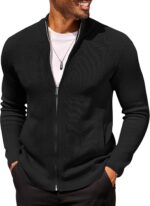 COOFANDY Mens Zip Up Cardigan Sweater Slim Fit Casual Full Zip Sweaters Knit Stand Collar Cardigans with 2 Front Pockets - Image 2