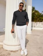 COOFANDY Mens Knit Polo Shirts Long Sleeve Casual Polo Sweaters Shirt Waffle Textured Collared Sweater - Image 4
