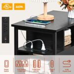 Livofloral Black Side Tables, End Table with Charging Station, Narrow End Table with 2 Wooden Drawers, USB Ports and Power Outlets, Slim Nightstand and Bedside Table, End Tables Living Room, Bedroom - Image 5