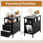 Livofloral Black Side Tables, End Table with Charging Station, Narrow End Table with 2 Wooden Drawers, USB Ports and Power Outlets, Slim Nightstand and Bedside Table, End Tables Living Room, Bedroom - Image 6