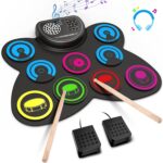 9-Pads Electronic Drum Set with Headphone Jack Speaker Drumsticks & Pedals, Holiday Gifts for Kids - Image 2