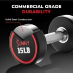 Sunny Health & Fitness Premium Polyurethane Commercial Grade Round Dumbbells with Diamond Knurled Handle, Durable Strength Training Equipment for Home Gym, 5-50LB - Image 3
