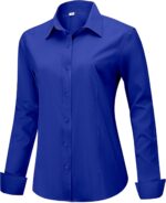 Soft Wrinkle-Free Women's Button Down Dress Shirts Solid Long Sleeve Work Blouses Fit Stretch Casual Tops XXS-6XL - Image 3