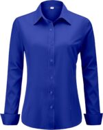 Soft Wrinkle-Free Women's Button Down Dress Shirts Solid Long Sleeve Work Blouses Fit Stretch Casual Tops XXS-6XL - Image 2