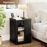 ONBRILL Square End Table with Storage & Charging Station, Fluted Accent Side Table with Sliding Door & Sturdy Pedestal, Mid-Century Modern Nightstand for Small Space, Living Room, Bedroom, Black - Image 7