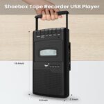 Cassette Player & Recorder with USB Lapel Microphone - USB Player & Portable Tape to MP3 Digital Converter with Headphone Jack, Dual Power (AC/Battery), Retractable Carry Handle - Image 6