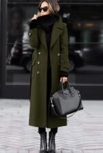 chouyatou Women's Winter Double Breasted Wool Coat Business Casual Long Winter Pea Coat with Belt - Image 3