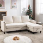 Convertible Sectional Couches for Living Room, L-Shaped Couch 3 Seats Sofas with Storage Chaise & 2 Cup Holders, Small Sofa for Apartment, Compact Spaces, Beige - Image 2