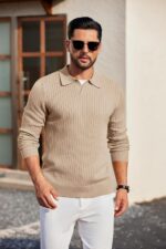 COOFANDY Mens Knit Polos Long Sleeve Casual Sweater Polos V Neck Collared Sweater Golf Polo Sweaters and Pullovers - Image 5