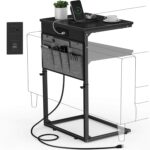 Vagusicc C Shaped End Table with Charging Station, Adjustable Height Side Table for Couch, Small Sofa Table Laptop Couch Desk, Slide Under Sofa TV Tray Tall Arm C Tables for Living Room Bedroom, Black - Image 2