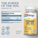 SOLARAY Vitamin D3 K2 - Bone Health and Immune Support Supplement - With 5000 IU Vitamin D as Vit D3 and 50 mcg Vitamin K2 as Menoquinone MK7, Made Without Soy, 60-Day Guarantee, 120 Serv, 120 VegCaps - Image 3