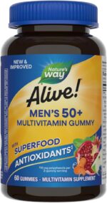 Nature's Way Alive! Men’s 50+ Daily Gummy Multivitamins, Supports Healthy Brain, Eyes, Heart*, B-Vitamins, Gluten-Free, Vegetarian, Fruit Flavored, 60 Gummies (Packaging May Vary) - Image 2