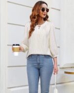 VALOLIA Women's 3/4 Sleeve Dressy Blouses Shirts Business Casual Work Chiffon Tunic Tops - Image 5
