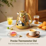 Hazel Quinn X Eduardo Recife Electric Kettle - 1200W Fast Water Boiling, 1.7L/57oz, All 304 Stainless Steel Interior, BPA-Free, Auto Shut-Off, Cordless Retro Teapot with Thermometer - Floral Patterned - Image 5