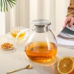 68OZ/2000ML One Touch Glass Teapot with Stainless Steel Filter Lid, Stovetop & Microwave Safe Tea Maker Water Kettle, Strainer & Cover 2 in 1 Loose Leaf Tea Steeper Pot Coffee Carafe - Image 8