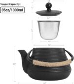 Cast Iron Teapot, 35oz Tea Kettle Stovetop Safe with Infuser for Loose Leaf, Japanese Tea Pot Coated with Enameled Interior, 1000ml Black - Image 6