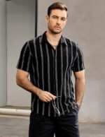 VATPAVE Mens Summer Striped Shirts Button Down Short Sleeve Vintage Beach Hawaiian Shirts with Pocket - Image 4